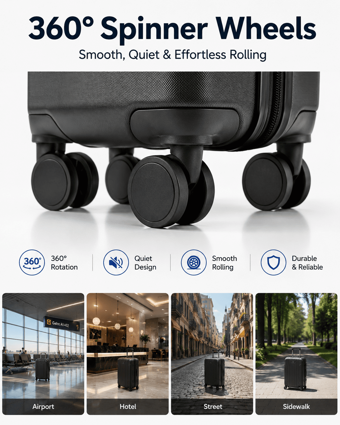 20" Carry-on Expandable Luggage,Hardside Spinner Suitcase with TSA Lock, Black