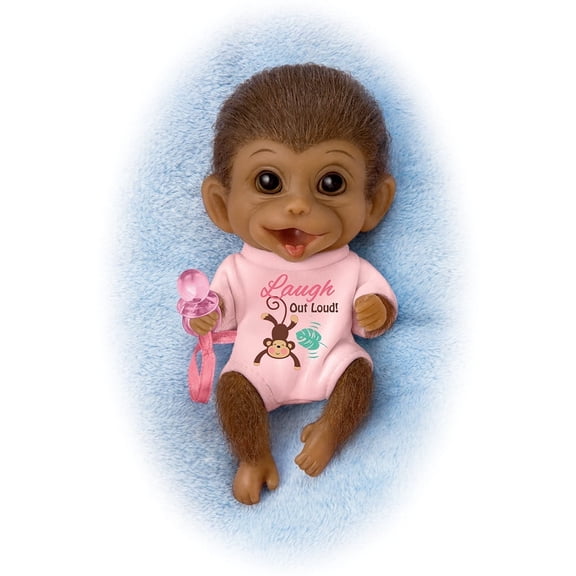 The Ashton-Drake Galleries Happy Little Handfuls Monkey Doll Collection Issue #1: 'Laugh Out Loud Lara' Miniature Full Body Silicone Monkey Dolls with Pacifiers 4-Inches