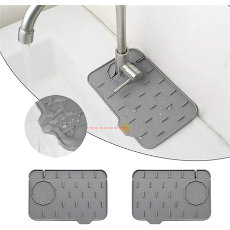 

2-Pack Bytelive Silicone Sink Mat Mini Sink Splash Guard and Soap Sponge Holder for Kitchen Countertop Protect with Self Draining Design (Gray+Gray 8.3 x 5.7 )