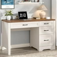 thumbnail image 3 of VEANERWOOD Farmhouse Wood 47" Executive Desk, Home Office 30" High Computer Desk with Drawers and Storage Cabinet, White, 3 of 8
