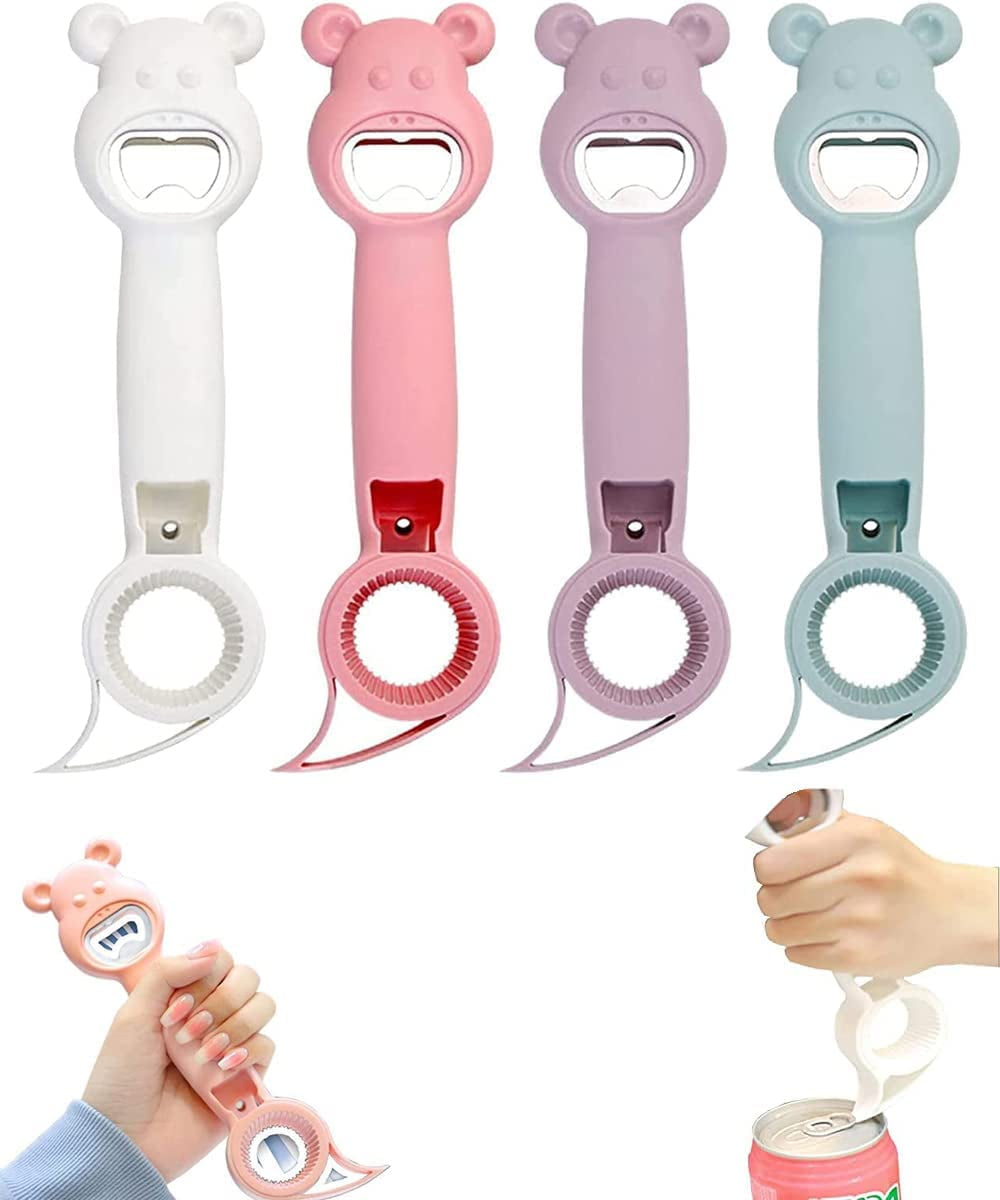 1pc Plastic Can Opener, Cute Bear Design 4 In 1 Handheld Can Opener For  Home