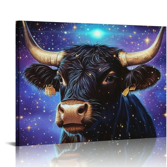 ZFLMY Cow Stars Space Art Canvas Wall Decor For Bedroom Kitchen, Ready To Hang Home Art Decor, Wall Pictures Prints 16x12in