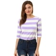 thumbnail image 1 of Dde San Patricio Camisecon mangas de codo pamujer Camisebásiinformal con cuello de barco y corte ajustado Blanco VioleL, 1 of 6