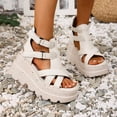 thumbnail image 3 of Platform Sandals for Women 2025 Punk Fashion Leather Roman Gladiator Chunky Wedge High Heels Summer Shoes, 3 of 8