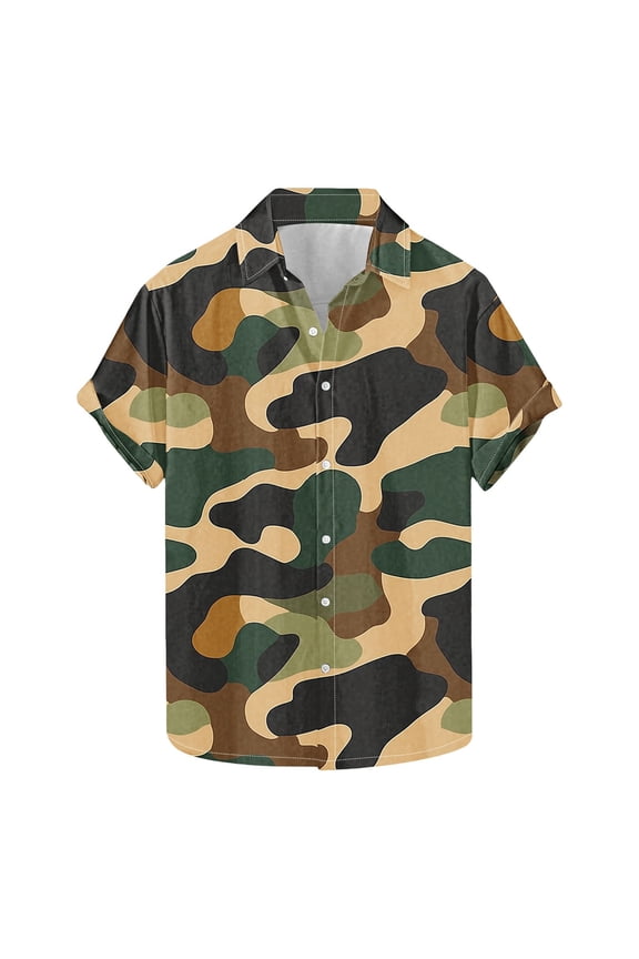 Mens Short Sleeve Button Down Shirts, Men's Camouflage Print Casual Shirt for Outdoor Activities Camouflage Size 2XL