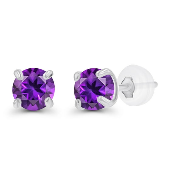 Decadence Sterling Silver Rhodium 3mm Round Natural Purple Amethyst February Birthstone Stud Earrings For Women