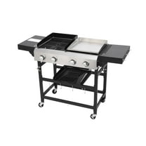 BOFANG 2-Burner Propane Grill with Teppanyaki, 38200 BTU, Cast Iron Grids, Enameled Body
