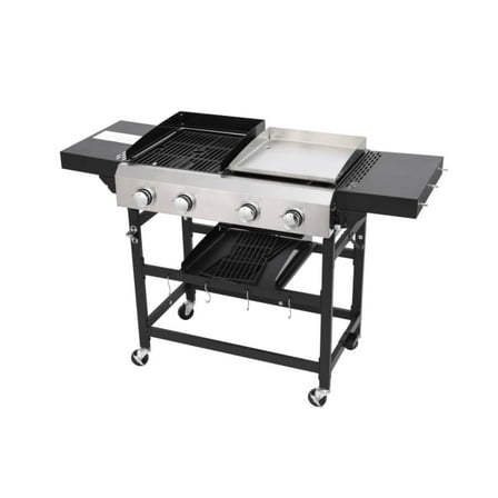 BOFANG 2-Burner Propane Grill with Teppanyaki, 38200 BTU, Cast Iron Grids, Enameled Body