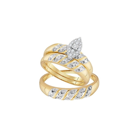 FB Jewels 10kt Yellow Gold His Hers Round Diamond Cluster Matching Bridal Wedding Ring Band Set 1/8 Cttw
