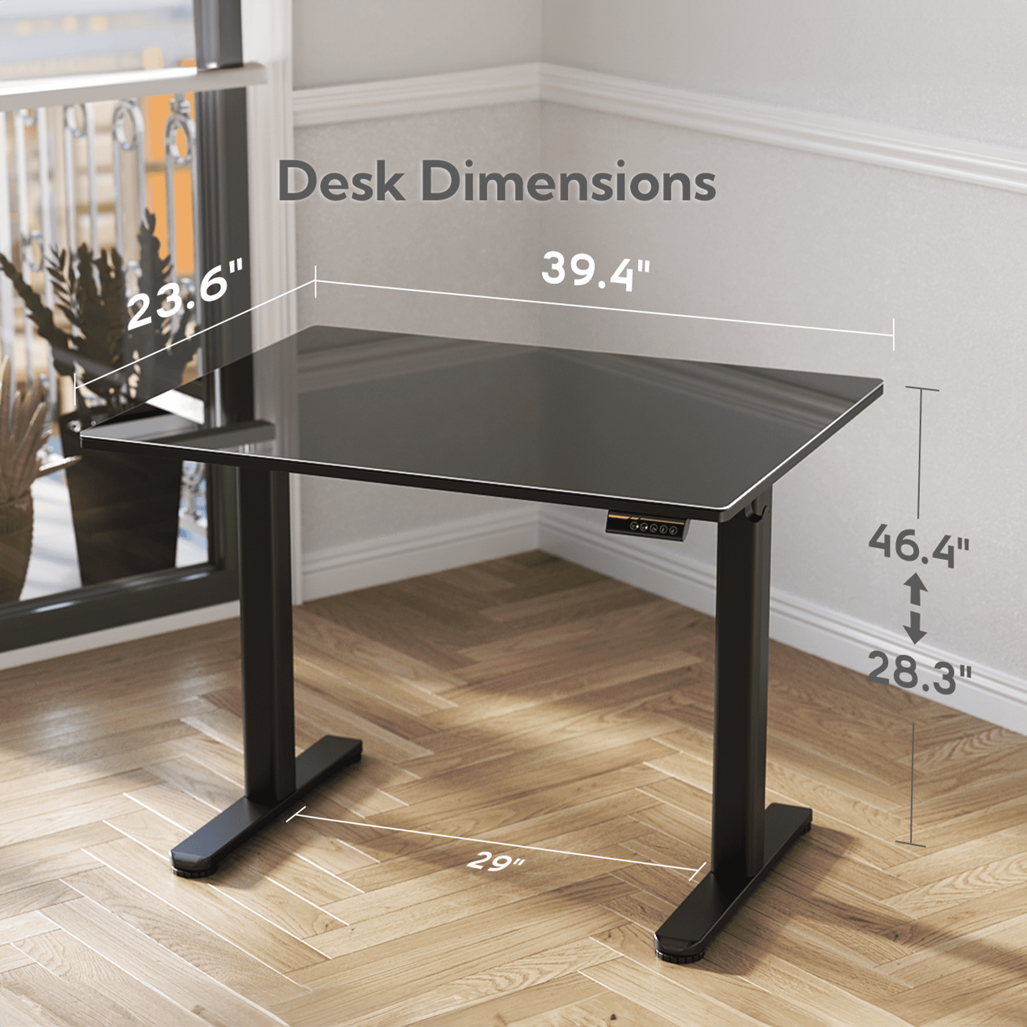INNOVAR Glass Standing Desk, 40x24 inch Small Stand up Desk Electric Adjustable Height Quick Install Computer Desk for Home Office, Black