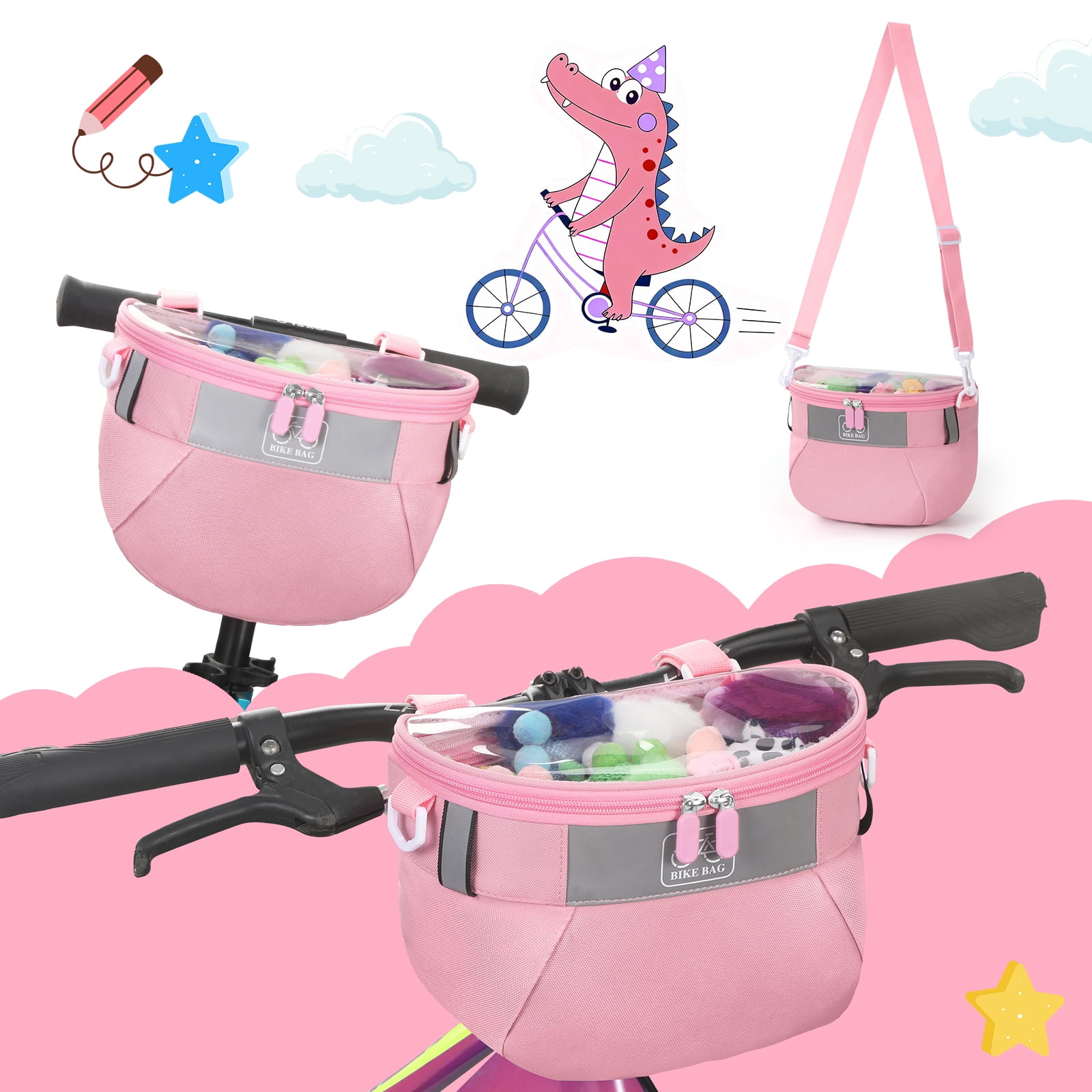 AYAOQIANG Kids Bike Basket,Front Handlebar Bag for Kids Girls Bikes, Semicircle Bike Basket with Zipper for Child Tricycle Bicycle