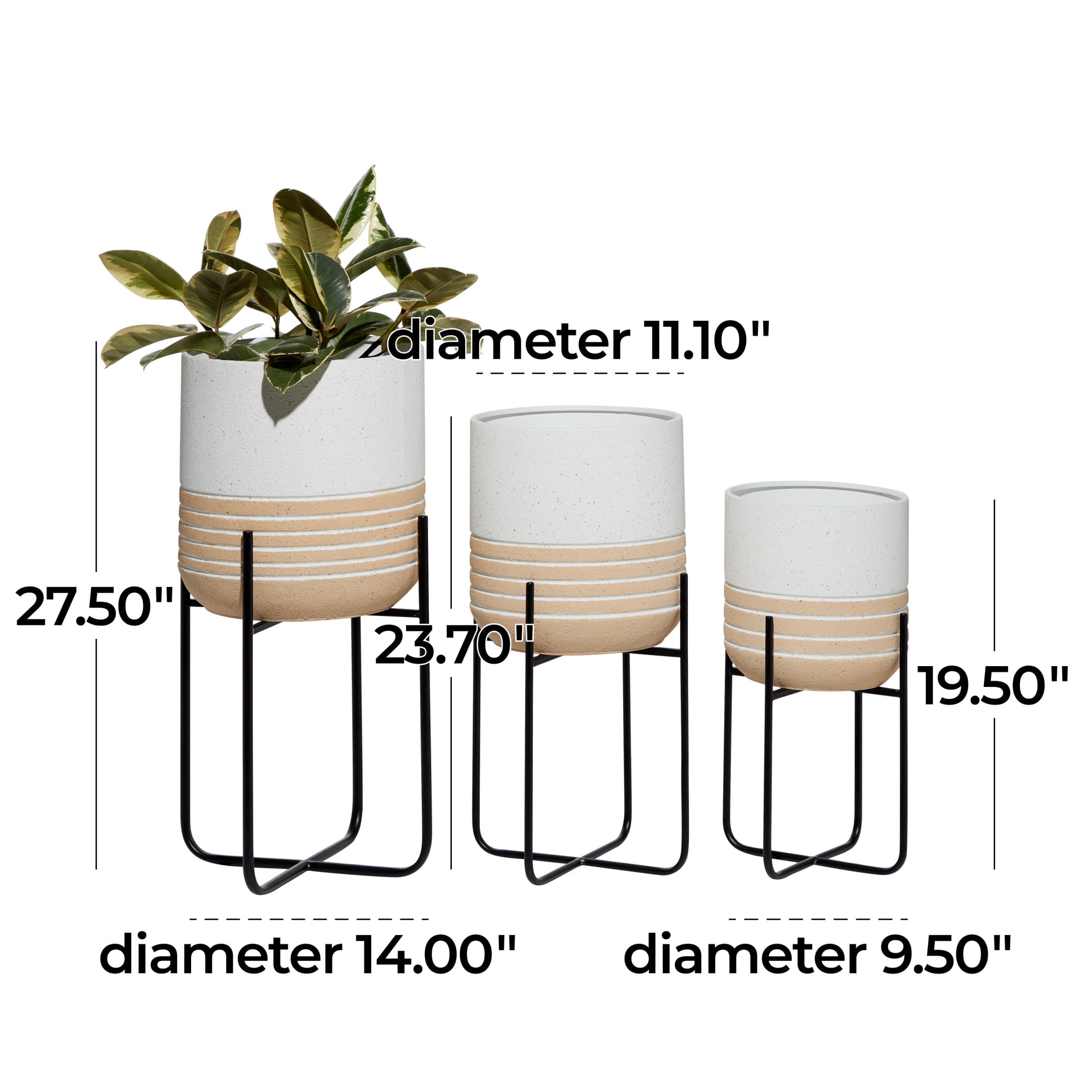 DecMode 20", 24", 28"H White Metal Planter with Removable Stand (3 Count)