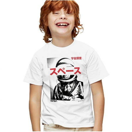 NASA Japan Astronaut Poster Kids T Shirt for Youth Boys and Girls, White, Large