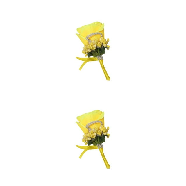 Destyer 1/2/3/5 Coffre-Fort et Réutilisable de Mariage Boutonnière - Apparence Réaliste Large Épingle d'Application Fixation Broches Tissu Fleurs Jaune 2PCS