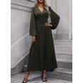 thumbnail image 5 of Women'S Spring Sleeve High Split Casual Loose V-Neck Waist A-Line Flowy Swing Maxi Length Dresses Green XL, 5 of 7