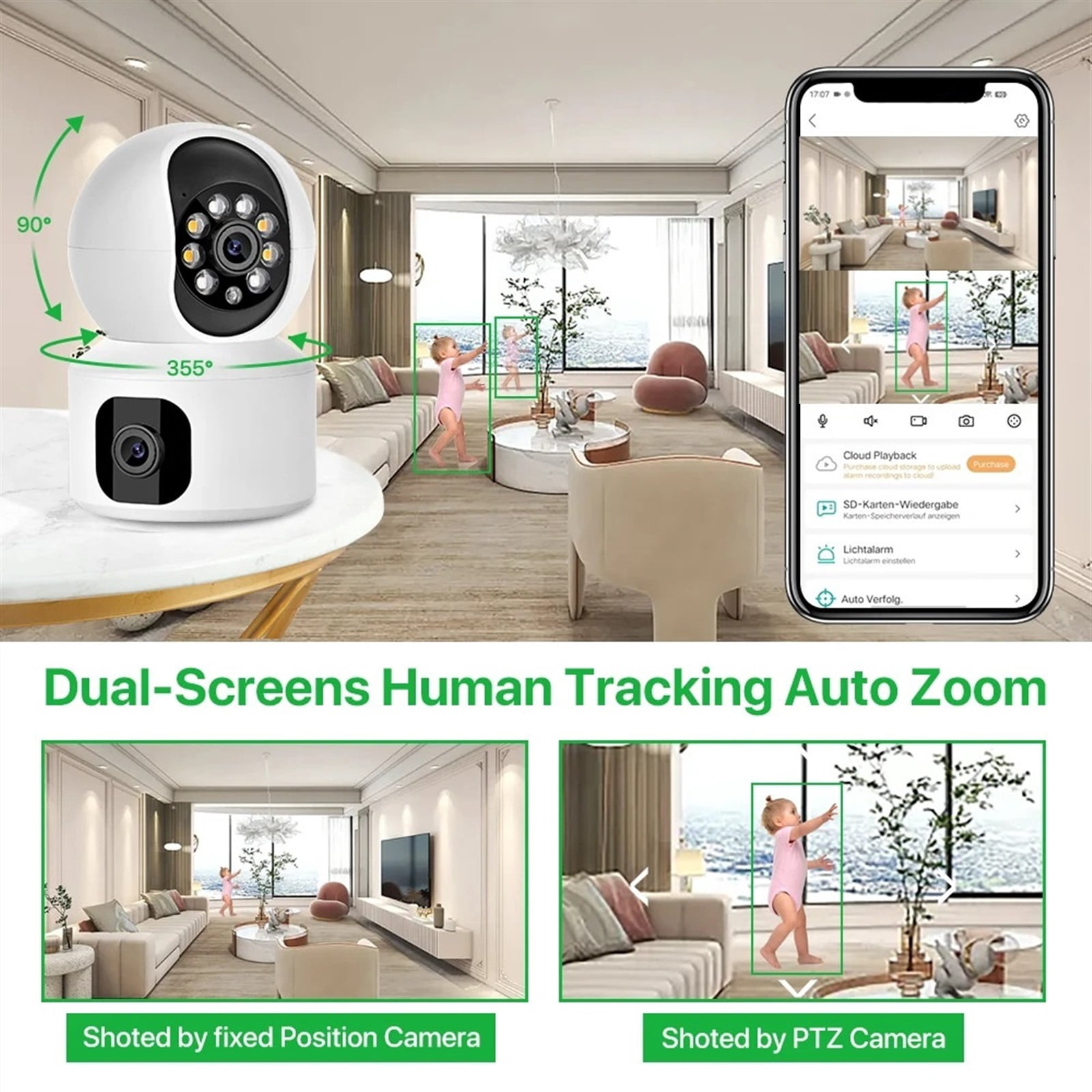 security camera， 2K 4MP Dual Lens PTZ IP Camera Dual Screen Home Security Camera 3MP HD Auto Tracking Baby Monitor Video Surveillance HD Night Vision