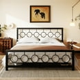 thumbnail image 3 of Amolife King Size Bed Frame, Heavy Duty Metal Platform Bed with Vintage Circular Headboard & Footboard, Black, 3 of 10