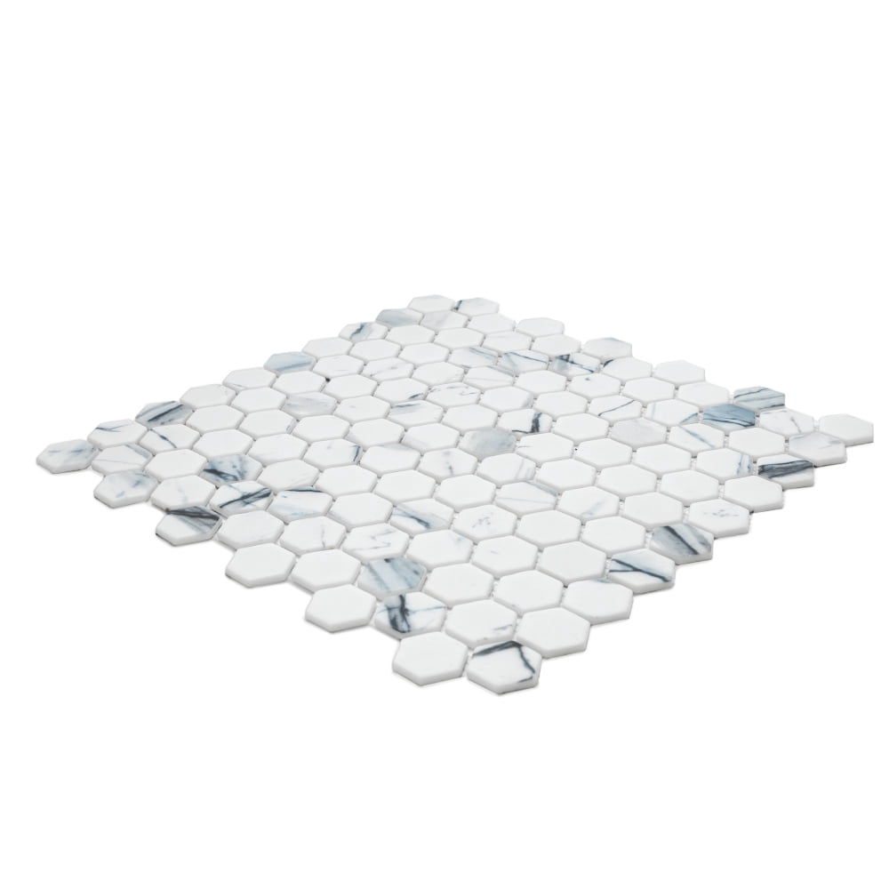 The Tile Life Eterna Hex 4" x 4" Hexagon Calacatta Blue Matte Glass Mosaic Tile Sample 1 Piece