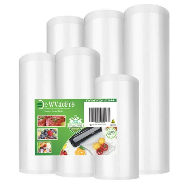 WVacFre 6Rolls 6"x20'(1Roll)8"x20'(2Rolls)11"x20'(3Rolls) Rolls Food Vacuum Sealer Bags Rolls