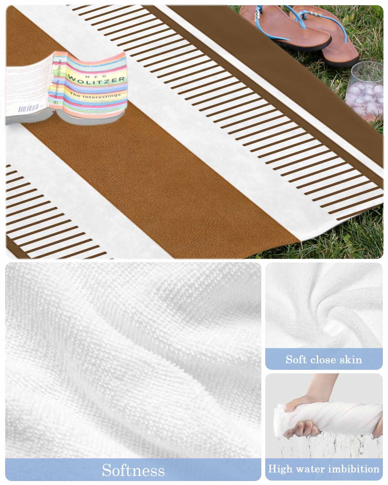 Modern Brown Beach Towels Oversized Super Absorbent, Boho Contemporary Geometric Striped Lightweight Bath Towel Quick Dry Sets For Bathroom/Pool/Rv Camping/Beach Play/Gym Room/Picnic 35"x70"