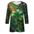 thumbnail image 4 of Zwiiyzr Womens Three Quarter Sleeve T-Shirt Lucky Clover Print Green Theme Round Neck Casual Top Soft Comfortable Relaxed Fit Spring Green, 4 of 5