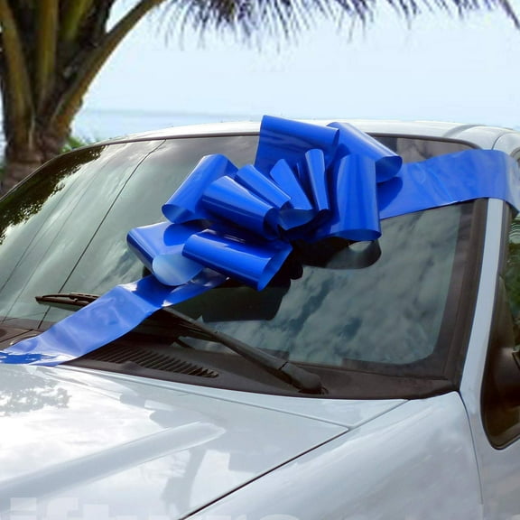 Big Royal Blue Car Bow - 25" Wide, Fully Assembled, Large Ribbon Gift Decor, President's Day, Memorial Day, Summer, 4th of July, Christmas, Hanukkah