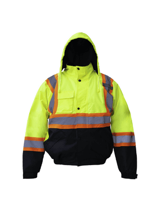 SKSAFETY 3-in-1 High Visibility Winter Bomber Jackets Zip Out Fleece Liner Reflective Safety Coats for Men Waterproof ANSI/ISEA Class 3(Lime L)