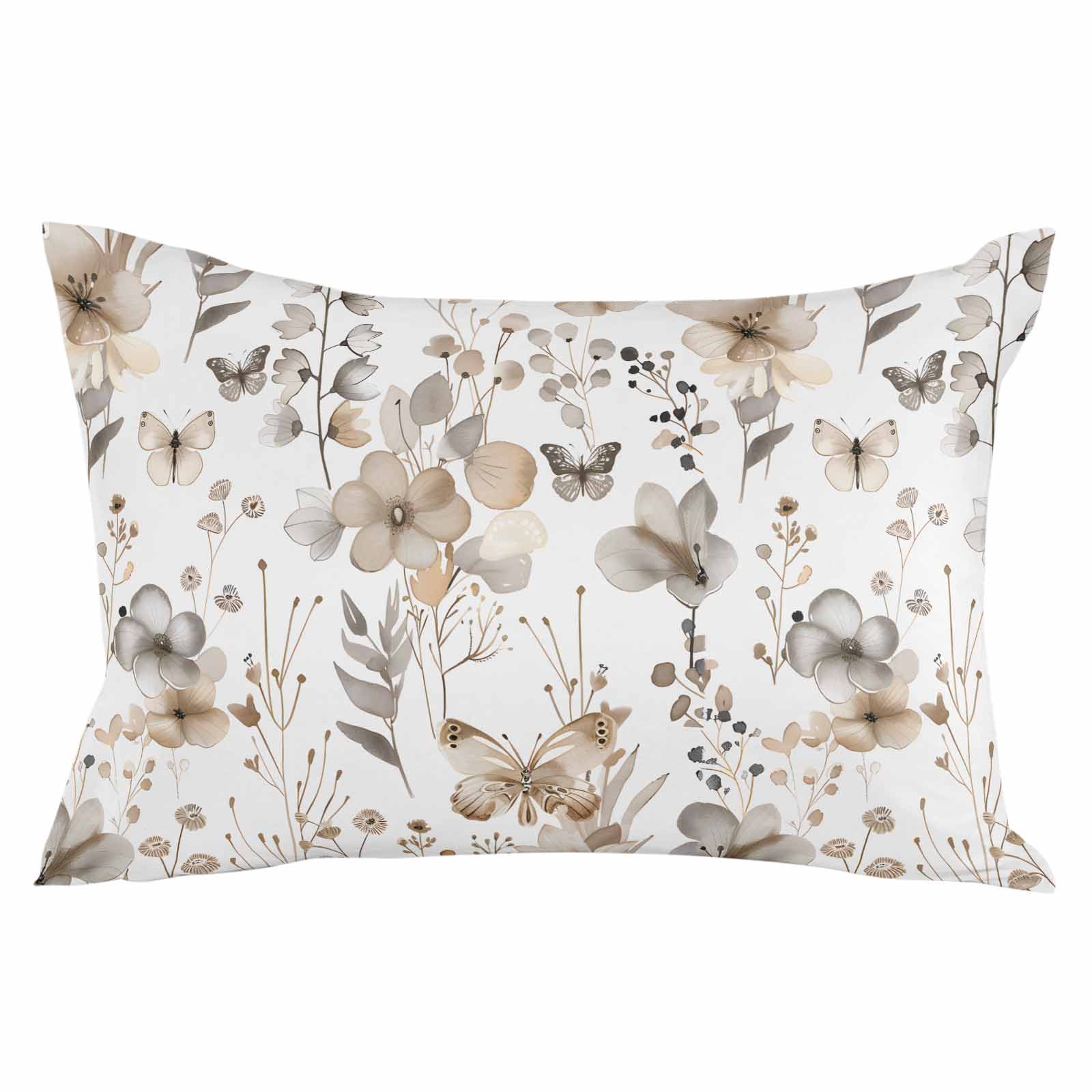 Brown Grey Floral Spring Body Pillow Cover, Pillowcase Protectors with Zipper, Breathable Decorative Throw Pillow Case Cover, Watercolor Botanical Butterfly Pillow Shams for Couch Sofa 24x36Inch