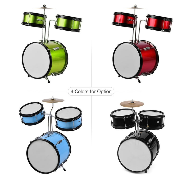 3 Pcs 12 Complete Kids/Junior Child Drum Set Cymbal Kit Stool & 4