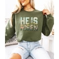 thumbnail image 5 of He Is Risen Christian Sweatshirt for Women - Floral Easter Faith Crewneck Army Green Sweatshirt Adult Small, 5 of 7