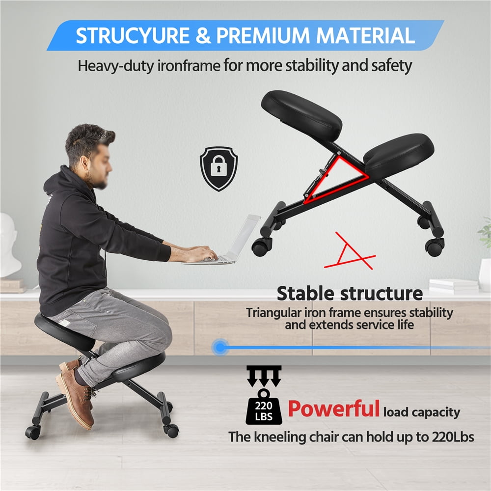 Topeakmart Adjustable Ergonomic Kneeling Chair Swivel Office Chair Posture Corrective Chair for Home Office Black Size: 27 x 18