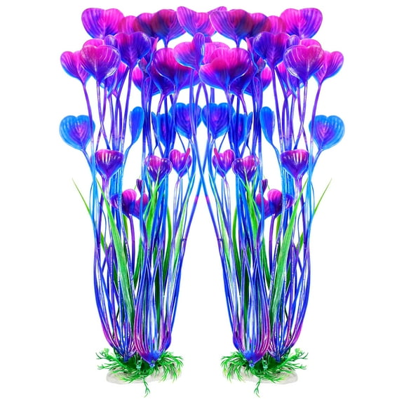 AQUANEAT Artificial Aquarium Plants, Fish Tank Plants Plastic, Aquarium Decor Large, 15.5 inch Purple Fish Tank Decorations, 2pcs