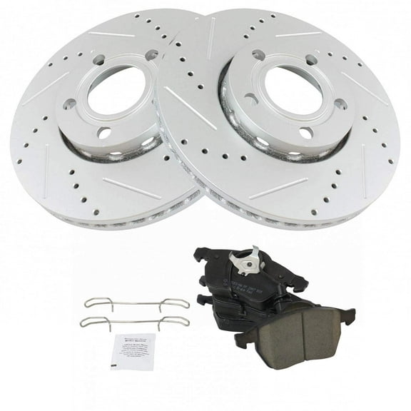 TRQ Front Performance Brake Pad & Rotor Kit Brake Pads Brake Rotors Set Ceramic Premium G-Coated Fits Select 2000-2004 Audi A4 1999-2004 A4 Quattro 2002 S4 2001-2005 Volkswagen Passat