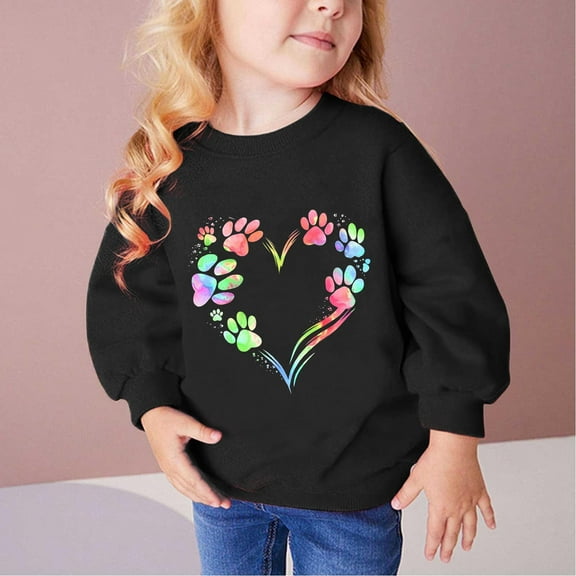 Luxalzxs Toddler Baby Girls Heart Sweatshirts Kids Casual Valentine's Day Long Sleeve Cute Paw Print Pullover Crewneck Sweatshirts 2T-10T