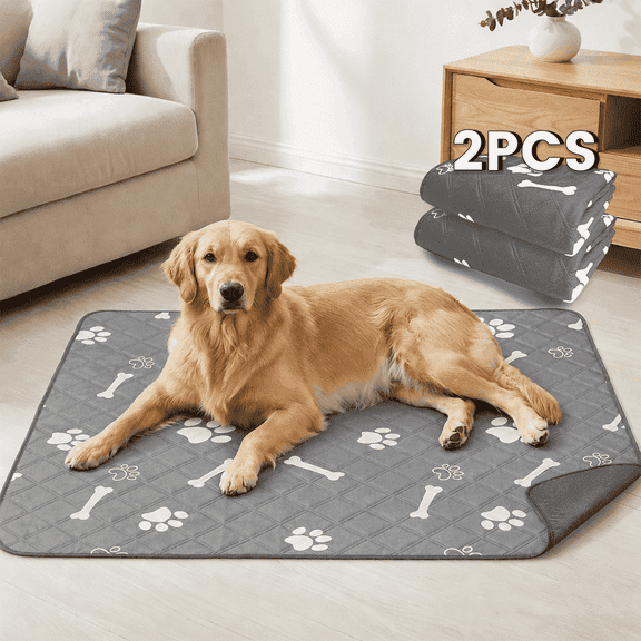 Lapnalleb Washable Pee Pad For Dogs, Reusable Non-Slip Heavy Absorbency 24”x18”, Waterproof Puppy Potty Training Pads, 2 Pack, Gray, S, Machine Wash, Leakproof, Crate Floor Sofa