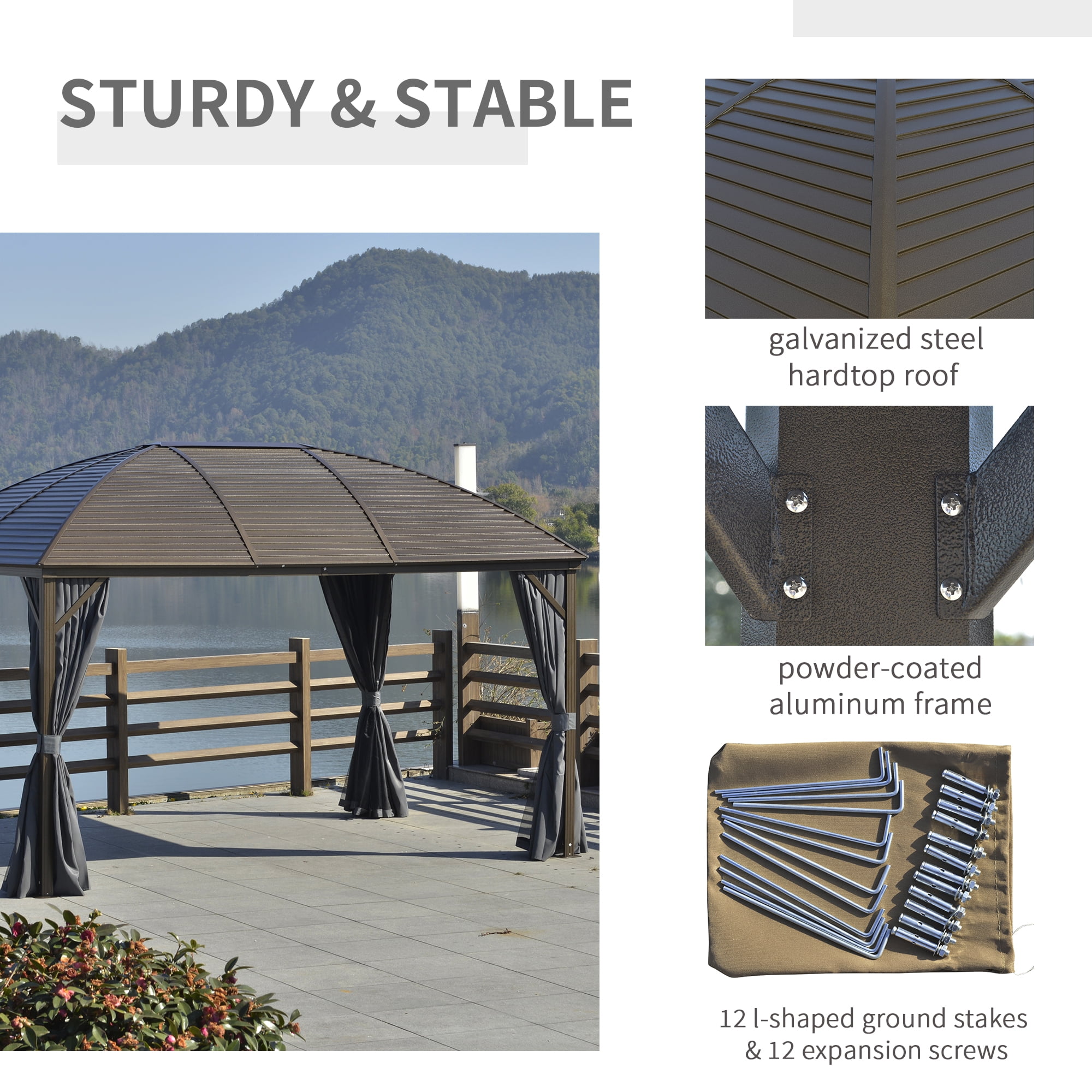 Outsunny 10' x 13' Hardtop Gazebo, Steel Roof with Sidewalls