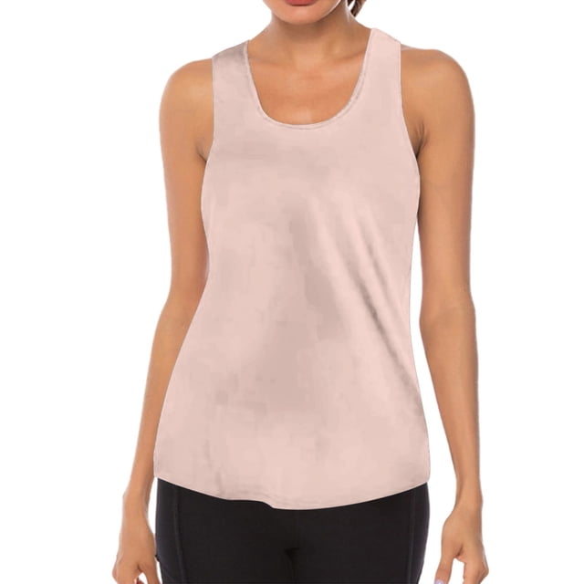Camiseta deportiva Prolriy para mujer, sin mangas, transpirable, con cuello redondo, para entrenamiento en gimnasio, para yoga, color beige, talla XXL