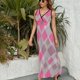 thumbnail image 3 of Diamond Grid Vestido Sin Mangas Vestidos Para Mujer, Vestido Suelto De Verano 2025, 3 of 5