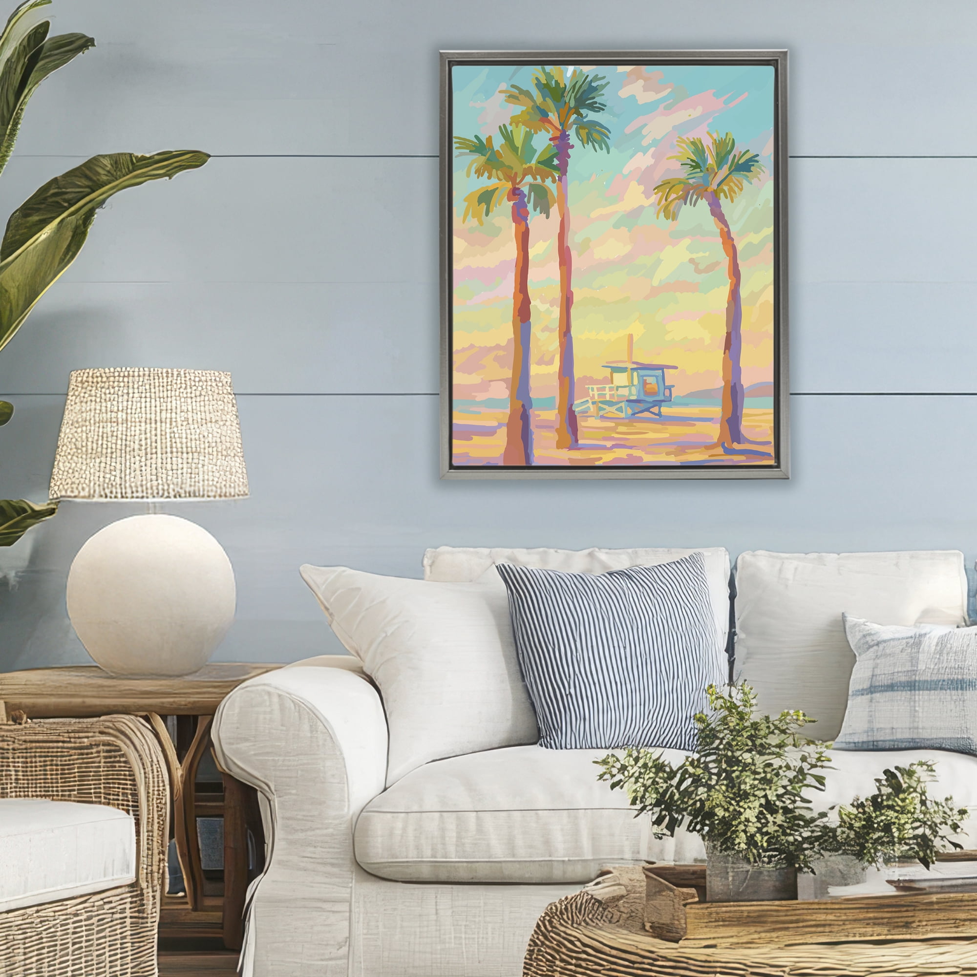 Stupell Industries Beachside Palms Abstraction Gray Framed Floater Canvas Wall Art, design by Amelia Noyes