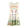 thumbnail image 4 of Girl Dress Easter Bunny Rabbit Graphic Beach Dress Cute Fly Sleeve Crewneck Casual A Line Dresses Size 4-15, 4 of 5