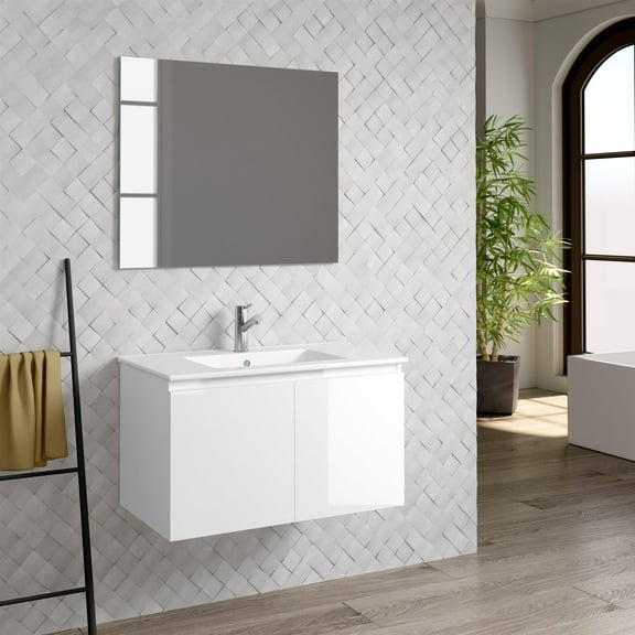 DAX Malibu Vanity Cabinet 32 In Glossy White w/ Onix Basin
