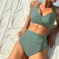 thumbnail image 5 of Women's High Waisted Bikini Sets Push Up Twist Front Spaghetti Straps Ruched Two Piece Swimsuit Bathing Suit Green L, 5 of 5