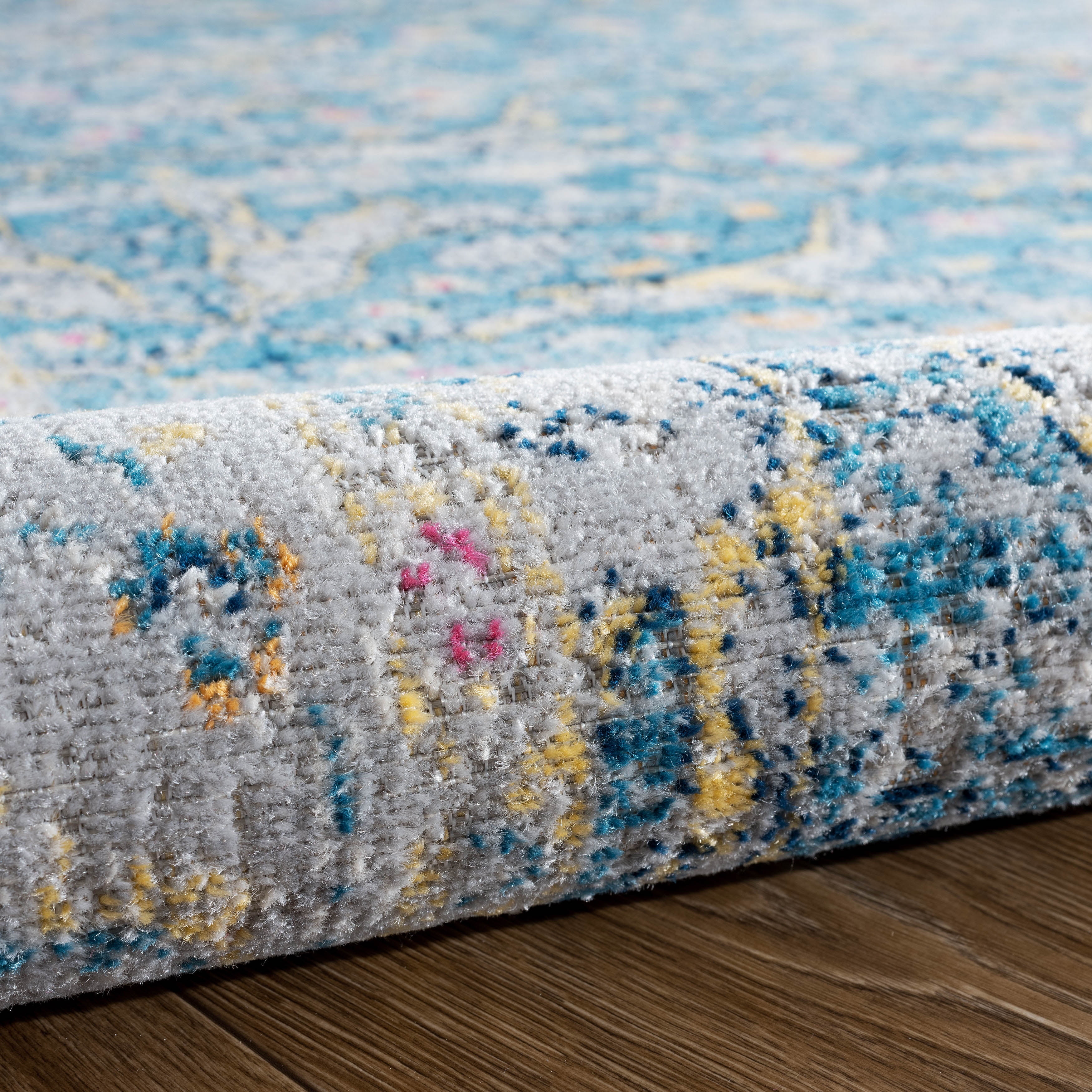 Ox Bay Blake 5'3" x 7'10" Blue/Gray Bordered Floral Durable Performance Indoor/Outdoor Area Rug