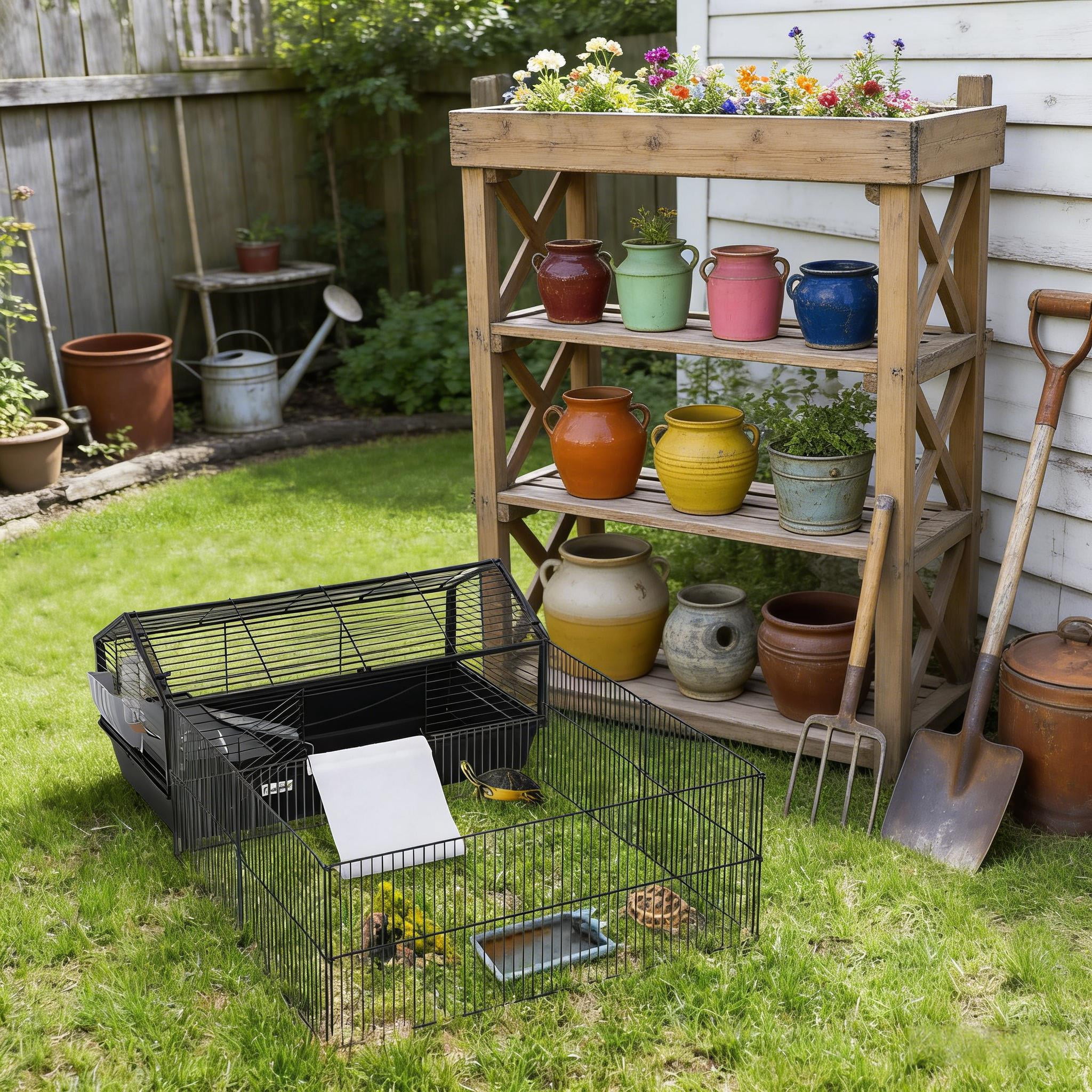 Rolling Metal Small Animal Hutch Cage, Small Pet Hutch Spacious Pet House