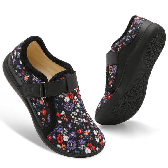 Leisfit Womens Wide Diabetic House Shoes Adjustable Walking Shoe