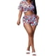 thumbnail image 1 of VISgogo, traje de 2 uds con pantalones para mujer, blusa con botones de solapa de manga corta estampada, pantalones cortos ajustados de cintura alta, ropa encantadora para mujer VISgogo  moda, 1 of 7