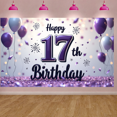 thumbnail image 6 of Purple Theme 17th Birthday Banner Balloon Decor Display Firework Design Glitter Accent 17th Birthday Backdrop for 17th Birthday Party Teen Celebration Indoor Party, 6 of 9