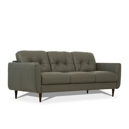 Bowery Hill Tufted Leather Sofa in Pesto Green