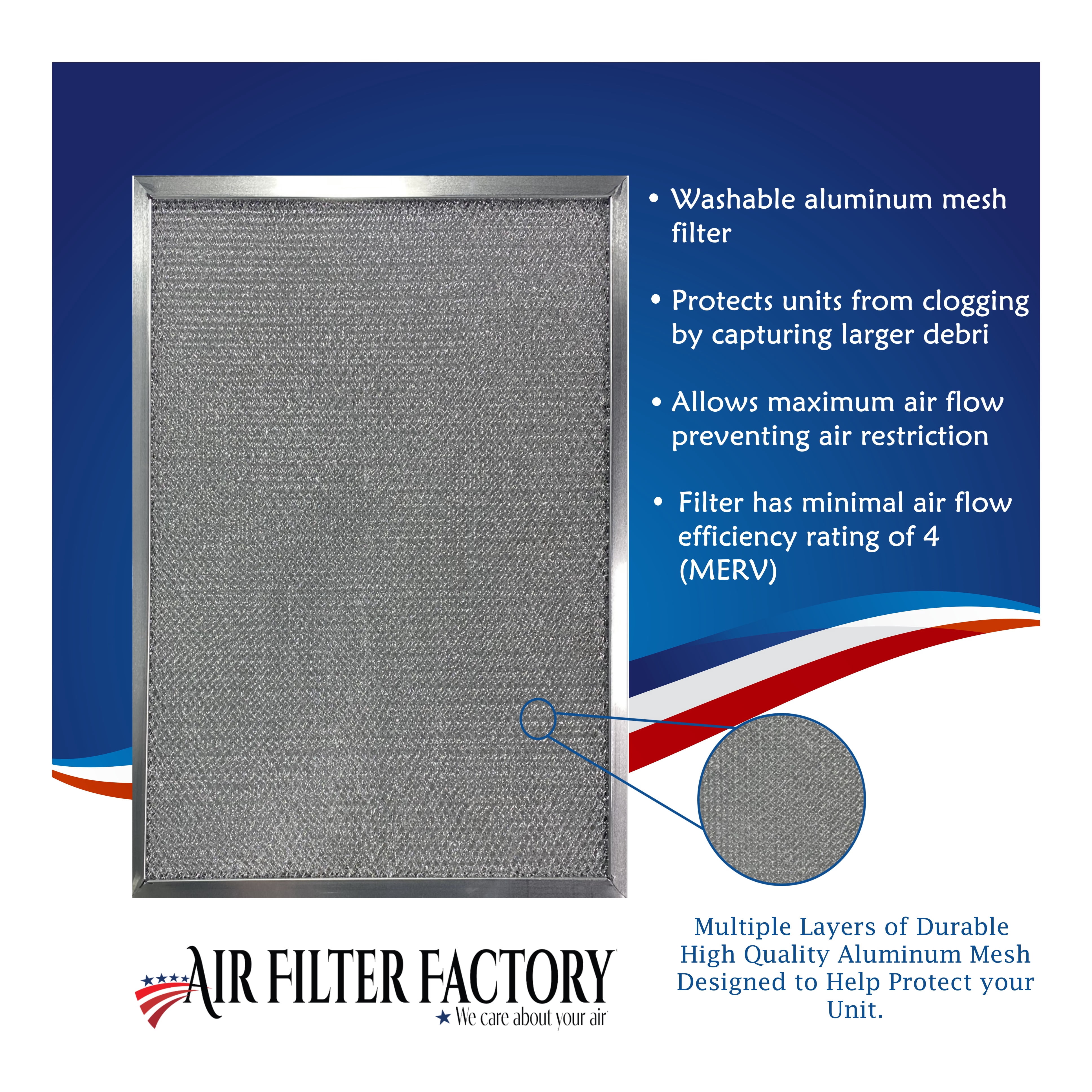 Air Filter Factory 10 x 20 x 1 Inches Washable Industrial Aluminum Foil Filter