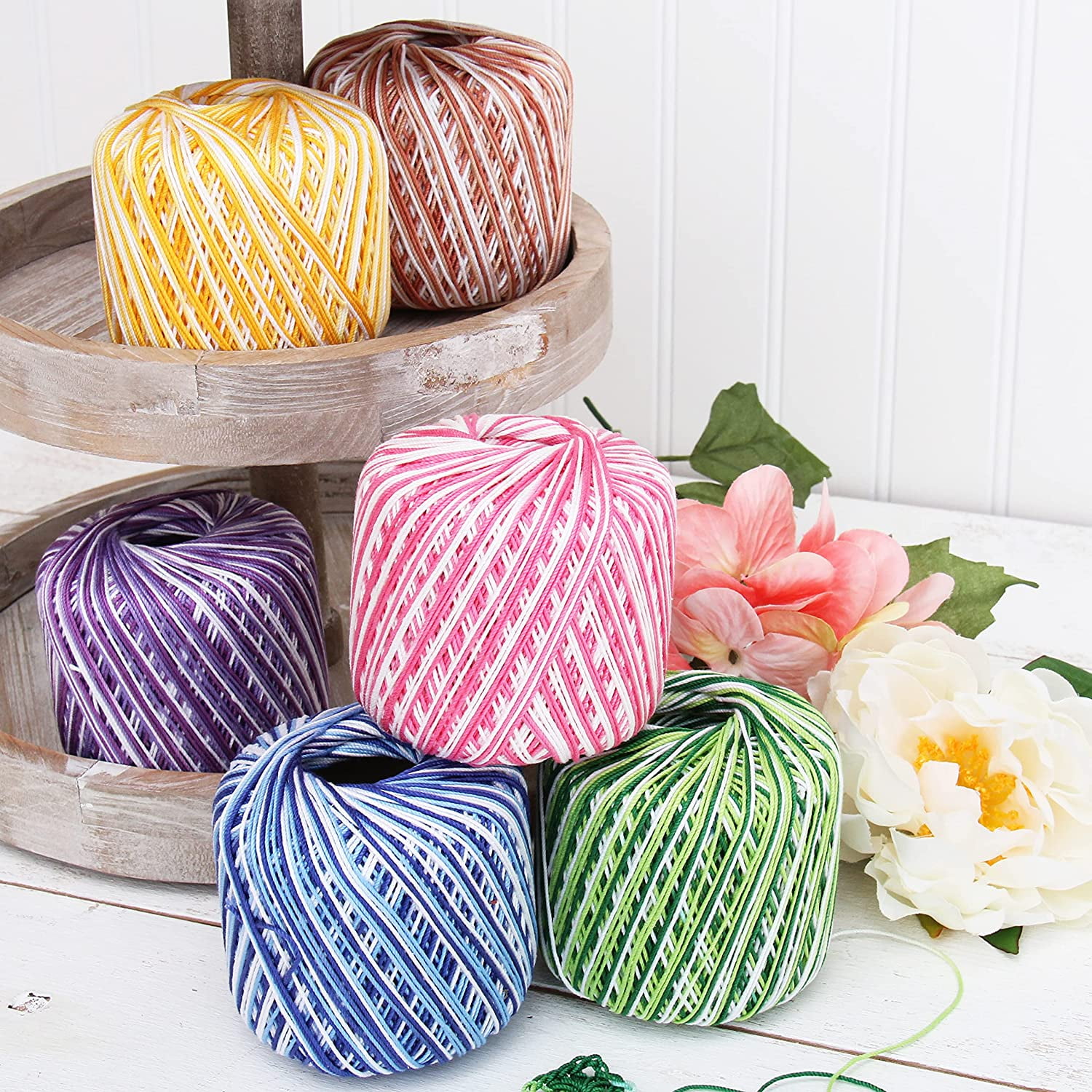 6 Ball Pack Threadart 100% Pure Cotton Multicolor Crochet Thread - Size 10 - Color 50 - Variegated Garden Greens